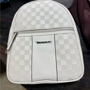 NWT Tahari White Delta Checkered Dome Backpack School Bag Purse w Dust bag